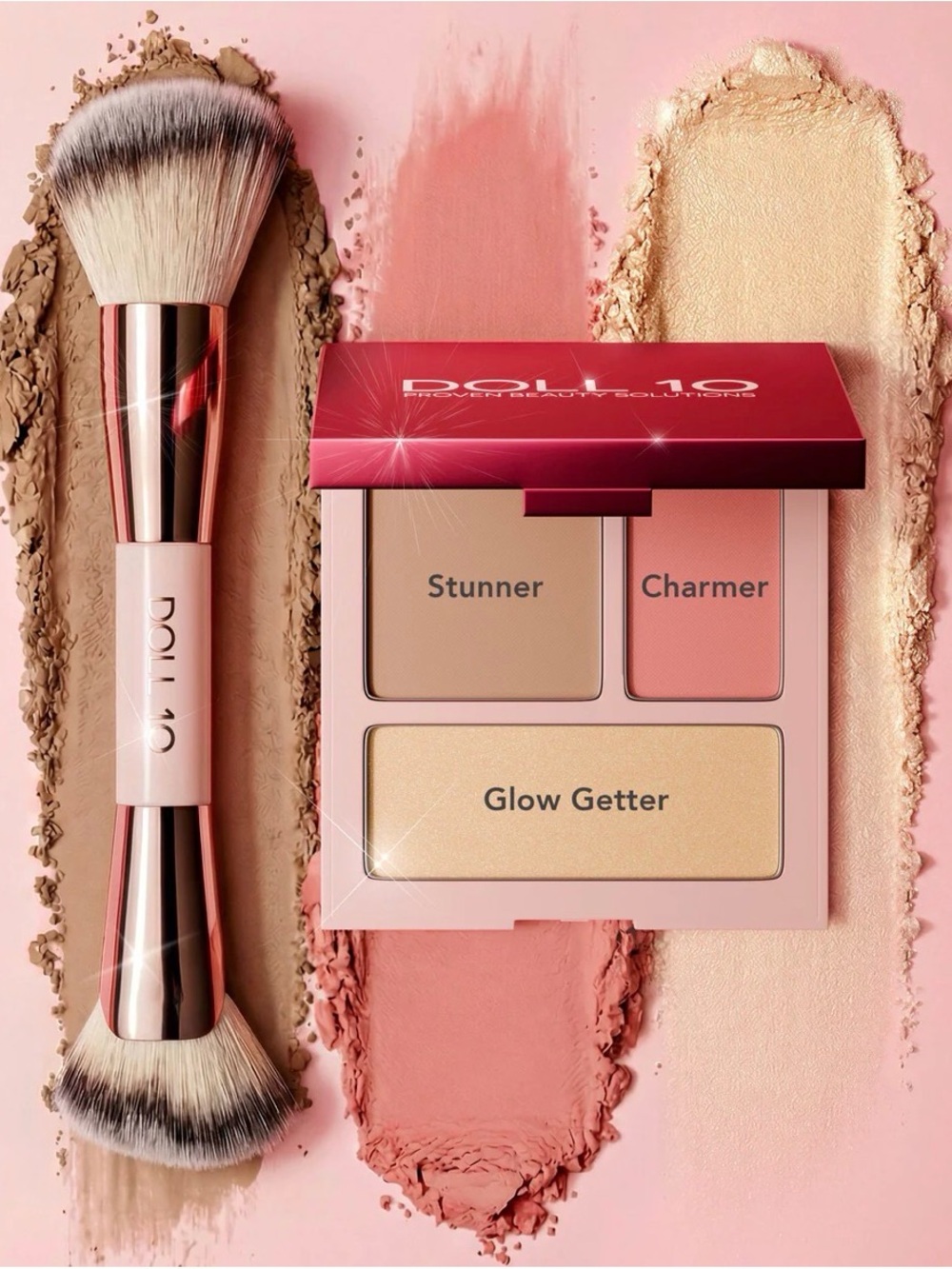 Doll 10 highlighter/ bronzer palette and dual end brush
